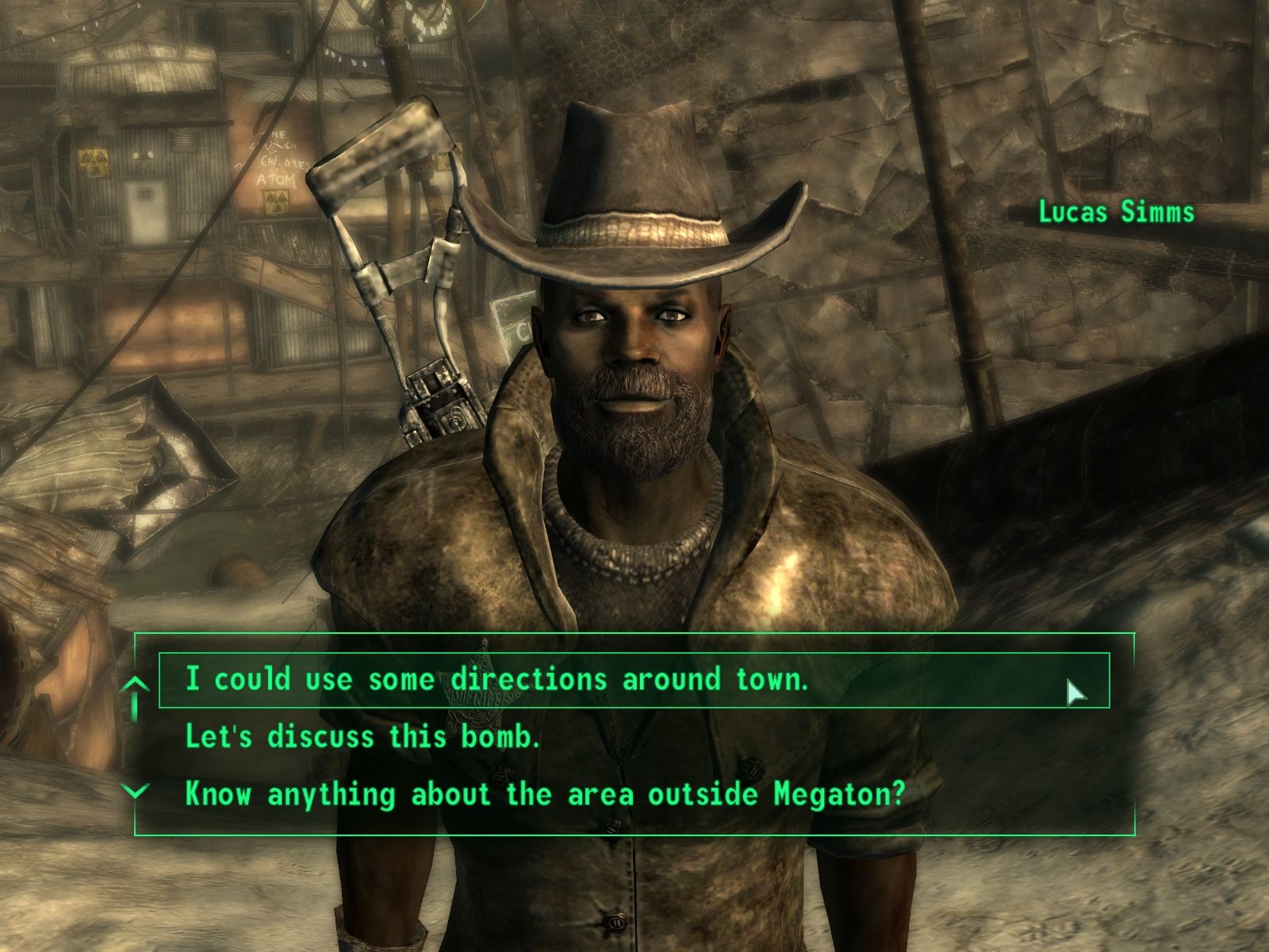 Screenshot from Fallout 3 showing multiple choice answers